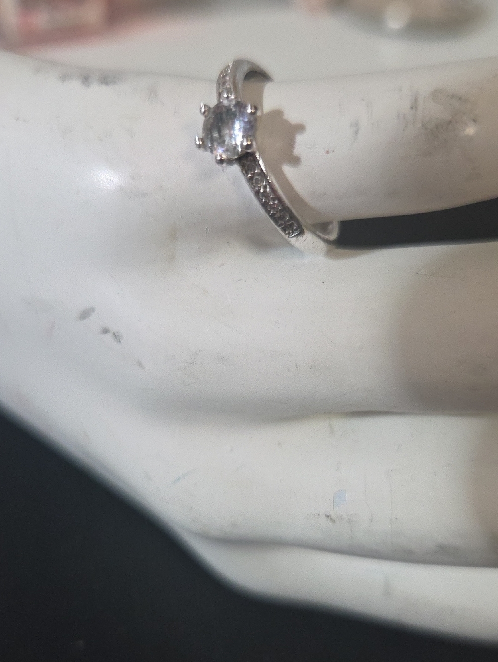 Sterling Silver CZ Solitaire Ring, Minimalist Engagement Band, Diamond Look